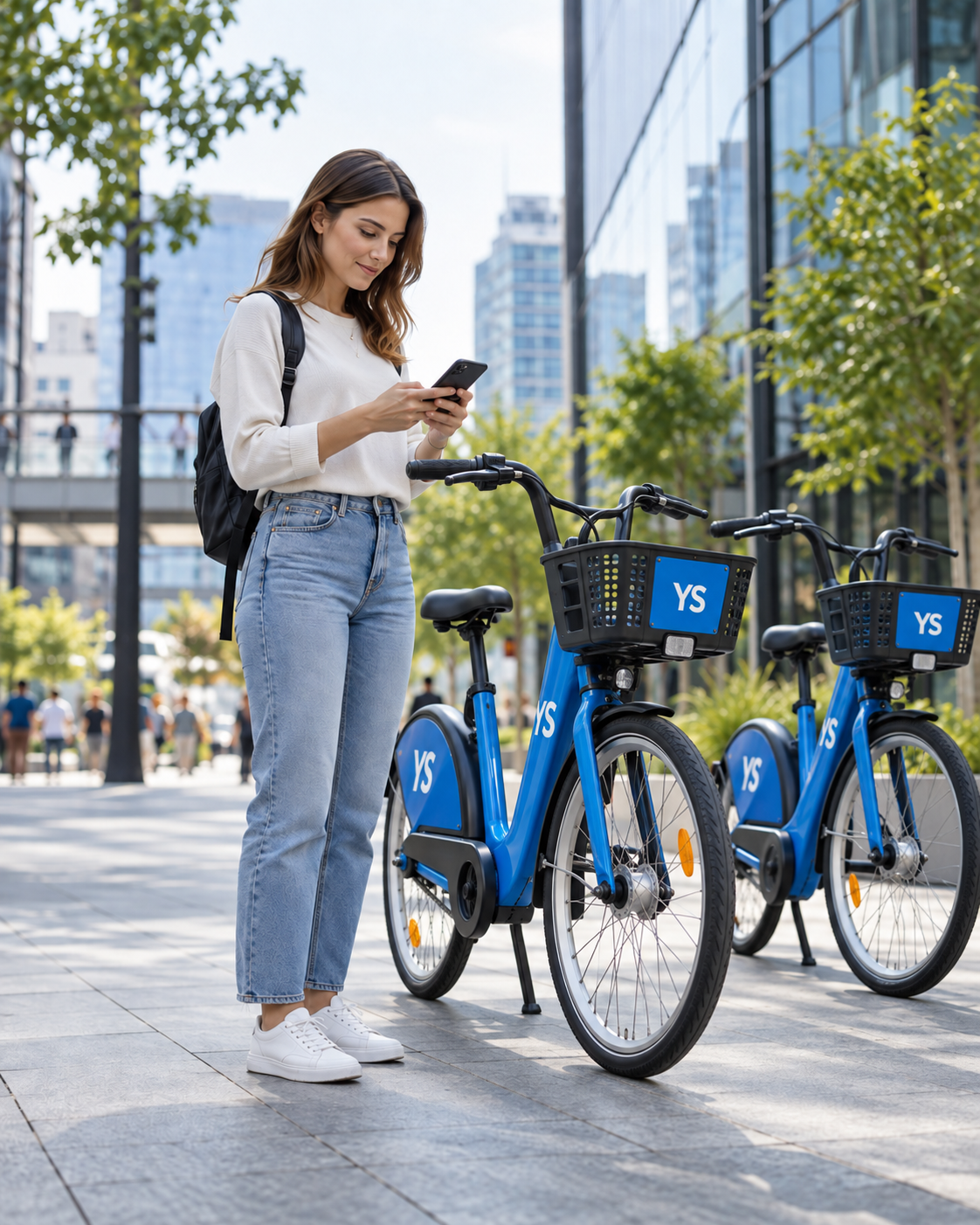Pessoa a utilizar bicicletas partilhadas YS na cidade